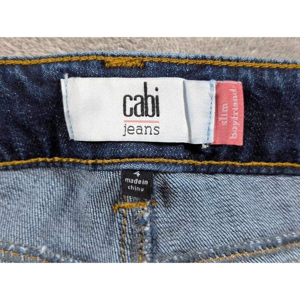 CAbi Slim Boyfriend Jeans Womens 4 Distressed Patch Stretch Blue Denim Casual - Picture 6 of 12
